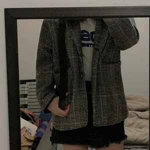 Vintage Jacket Brown and Grey Grid Suit Jacket blazer coat